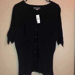 A navy blue LOFT short sleeve cardigan